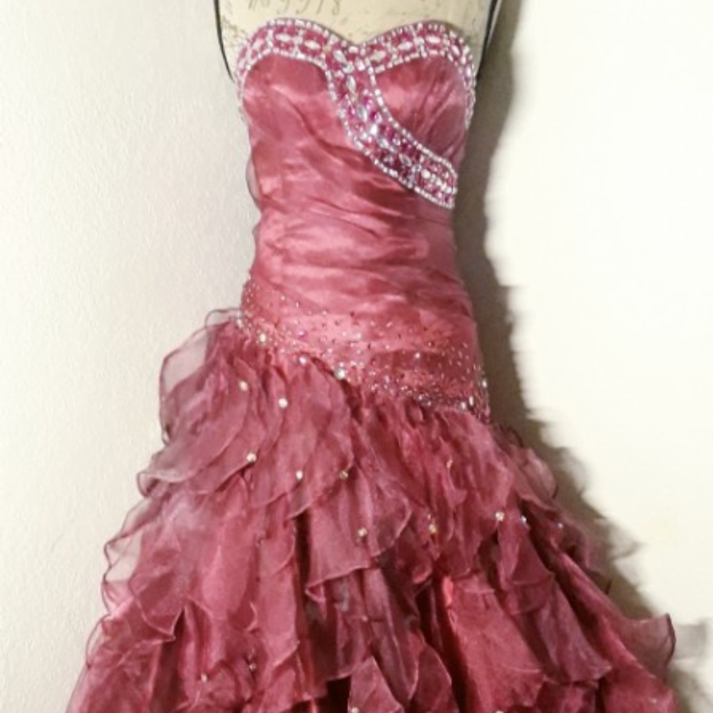 Burgandy Organza Covered Formal Dress